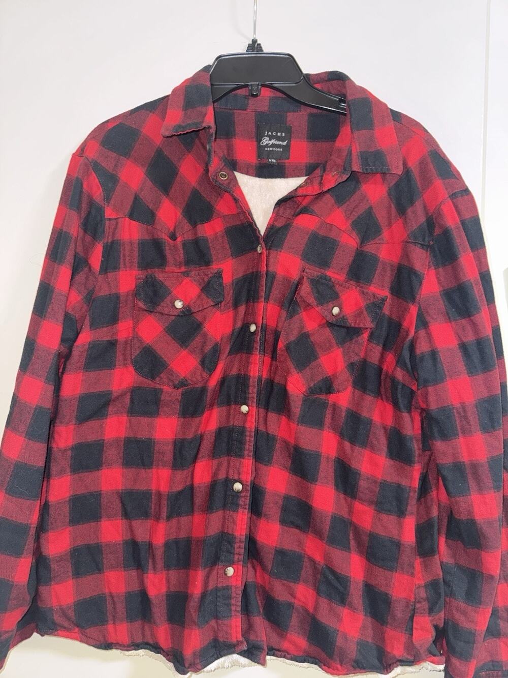 Jachs Girlfriend Red Black Buffalo Plaid Sherpa Lined Flannel Shirt Jacket XXL